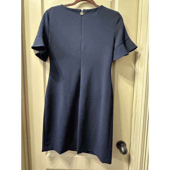 Tommy form skimming dress in blue with gold accent buttons - Picture 7 of 9